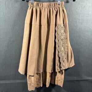 women midi skirt XS brown forest fairy cottagecore crochet eyelet lace tiered